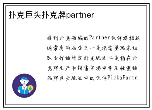 扑克巨头扑克牌partner